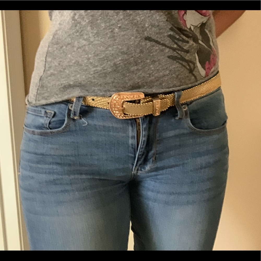 Gold studded cache genuine leather belt